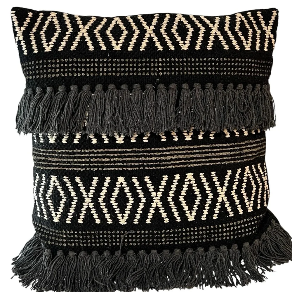 Boho Tribal Print Tassel Decorative Accent Pillow